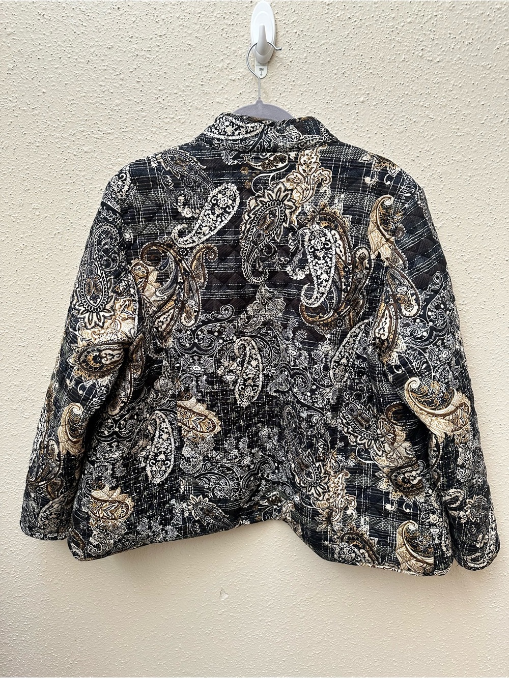 Pappagallo 100% Cotton Quilted Paisley Collared Button Jacket Pockets Boho Sz XL - Picture 3 of 9